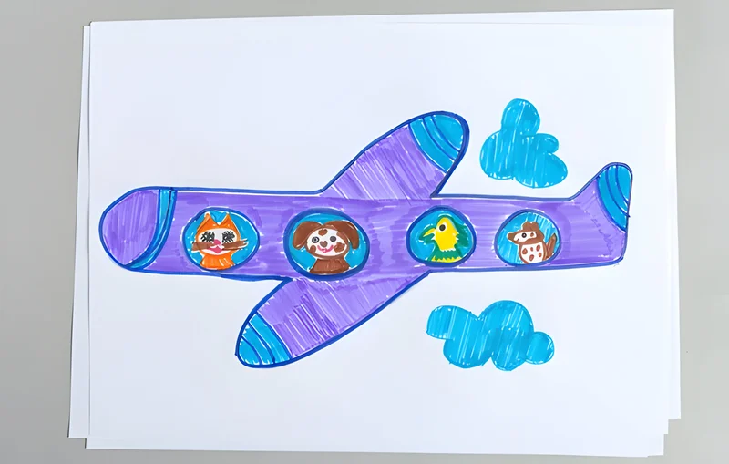  Colorful airplane drawing with animals as passengers, perfect for kids' travel inspiration